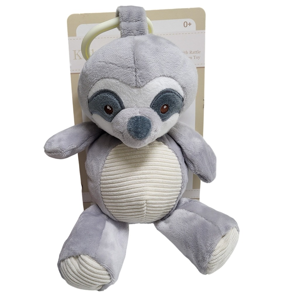 Kellybaby Plush Animal with Rattle Clip-on Pram Toy 0+ Months Gray Sloth‎ NWT
